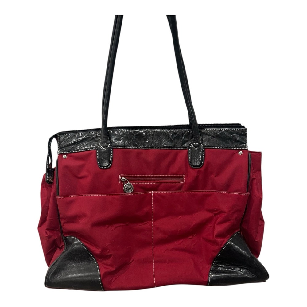 Chelsey Henry Tote Bag Purse Cherry‎ Red Nylon Black Leather Accents Charms **